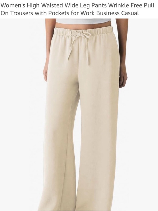 Yegthou Pants - Women's High-Waist Wide Leg Pull-On Pants in Beige